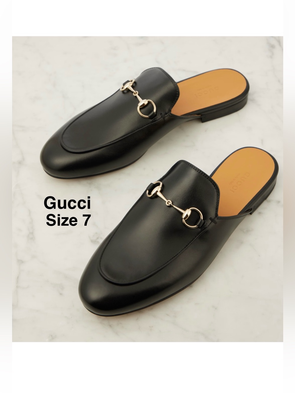 GUCCI PRINCETOWN LEATHER SLIPPER black Size 7 style 423513⭐️⭐️⭐️⭐️⭐️
